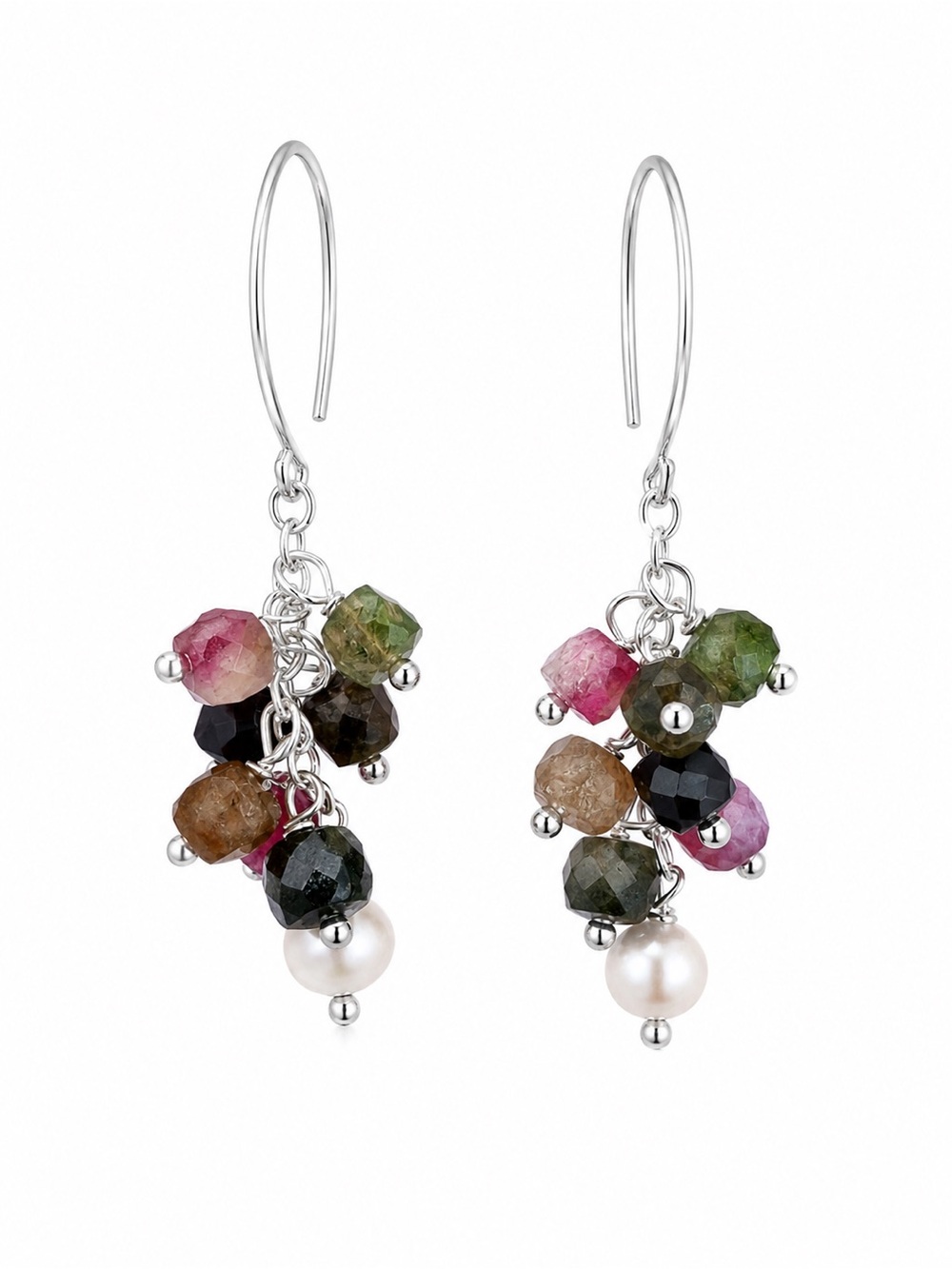 HK70010 Rainbow Tourmaline & Freshwater Pearl Dangle Earrings